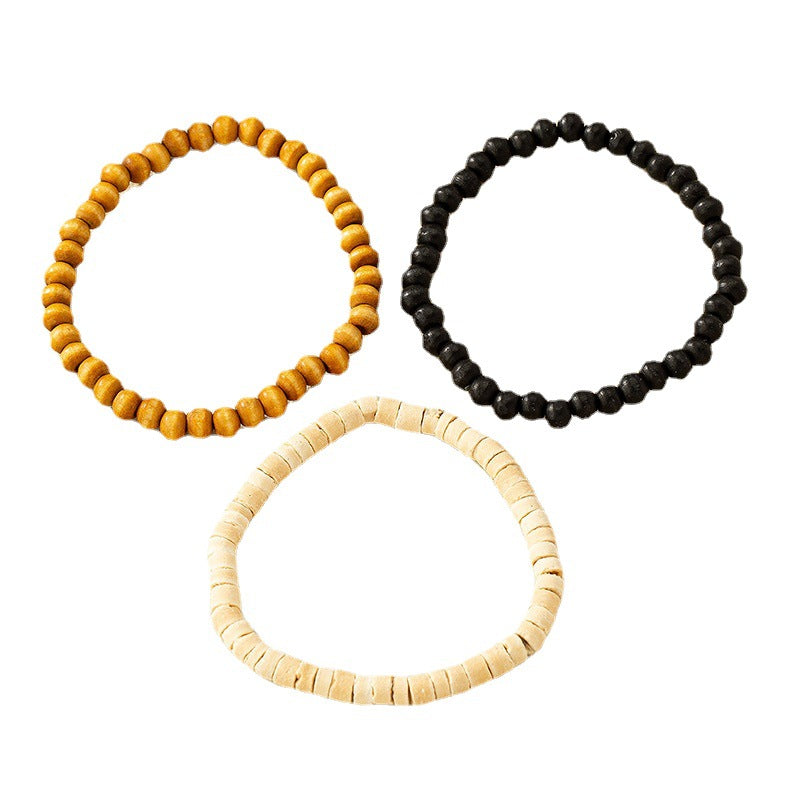 Boho Chic Wooden Bead Bracelet Set with Customizable Elastic, Minimalist and Stylish Arm Candy Trio for Niche Market