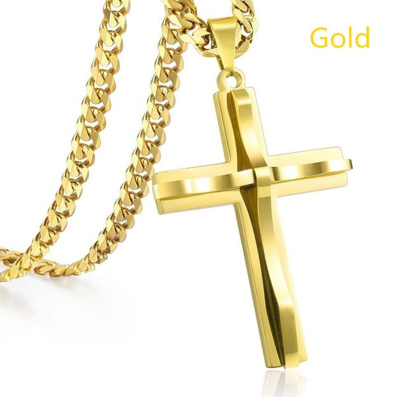 1. Planderful Double Cross Pendant Necklace for Men