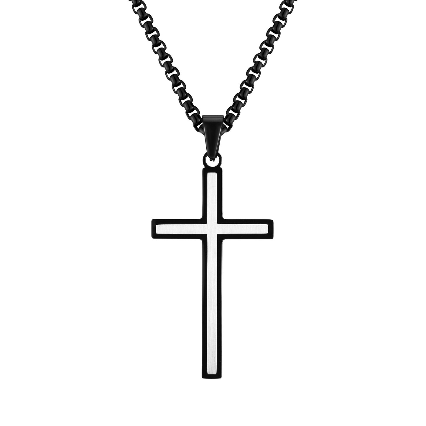 Stainless Steel Cross Pendant Necklace Men's Electric Black Jewelry