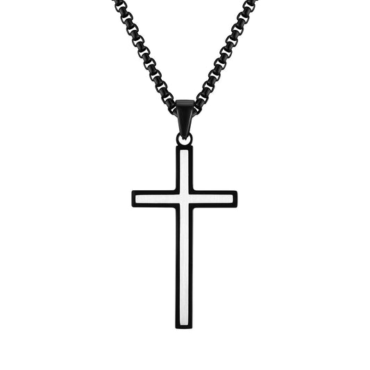Stainless Steel Cross Pendant Necklace Men's Electric Black Jewelry
