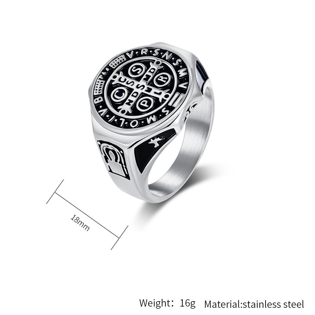 Saint Benedict Exorcist Stainless Steel Ring By Planderful Collection For Men And Unisex Protection Statement Jewelry