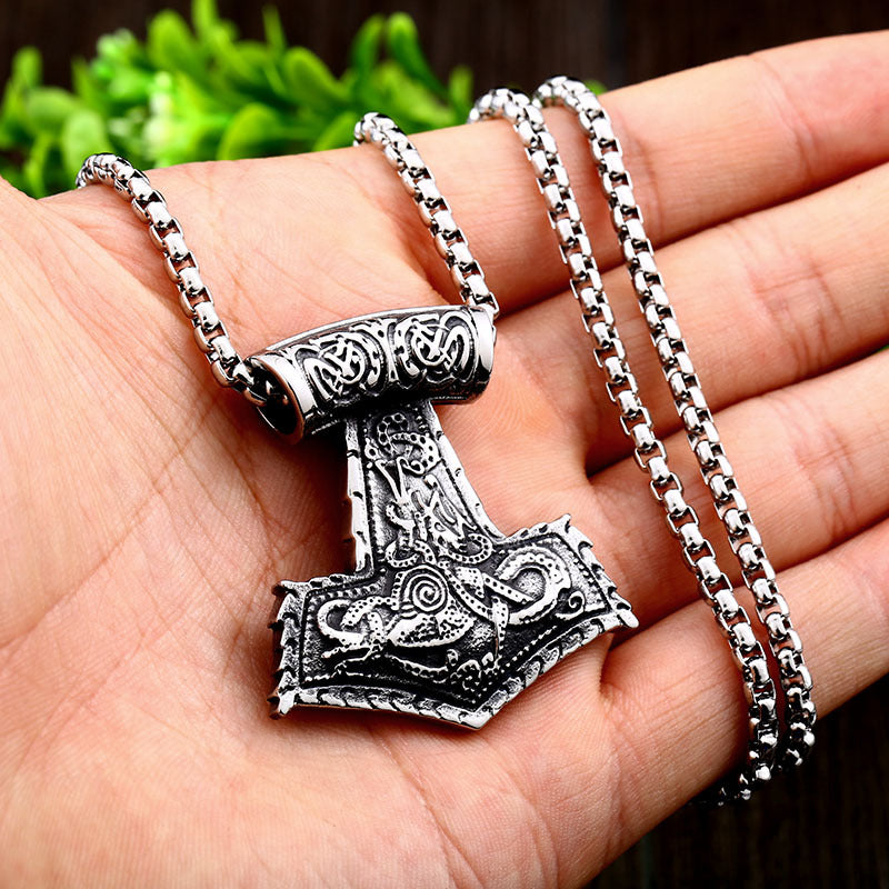 Viking – Thor's Hammer Stainless Steel Pendant – Men's Titanium Steel Pendant Necklace