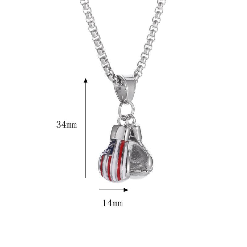 Planderful Hip Hop Necklace Premium Titanium Steel Epoxy Star Spangled Banner Double Pendant For Streetwear Fans