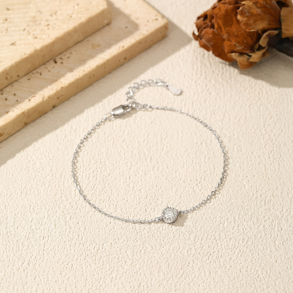 925 Sterling Silver Round Moissanite Bracelet