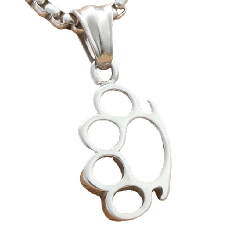 Titanium Steel Bear Claw Pendant Necklace - Punk Style Hollow Animal Design for Men