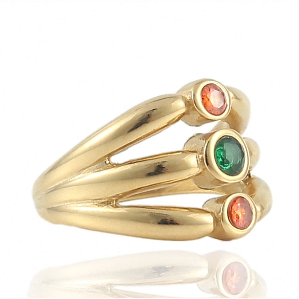 Stylish Multi-Layer Hollow Inlaid Gemstone Titanium Steel Ring for Couples – Unisex Fashion Accessory