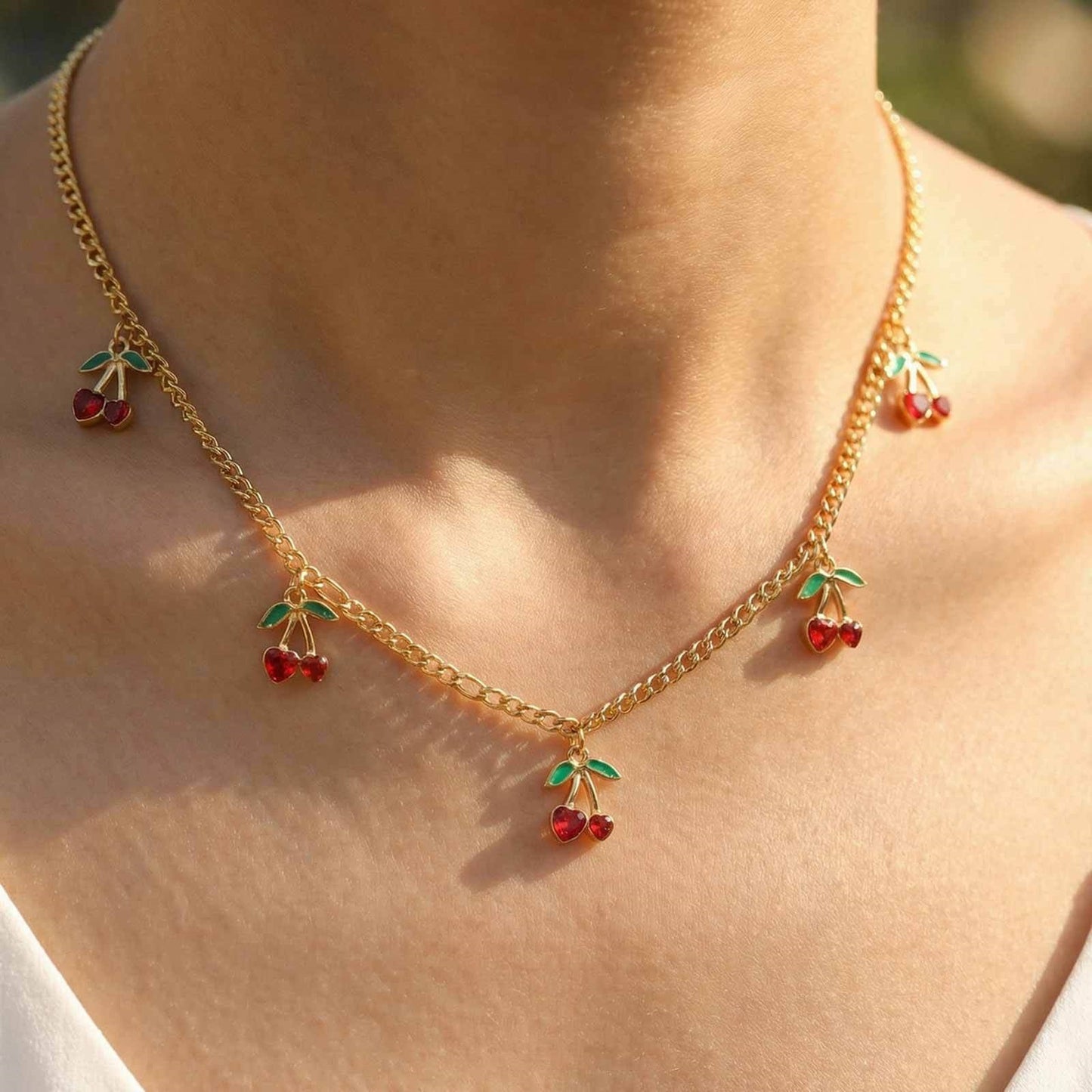 Stainless Steel Nk Chain Zircon Cherry Daily Stacked Street Wear Holiday Gift Necklace