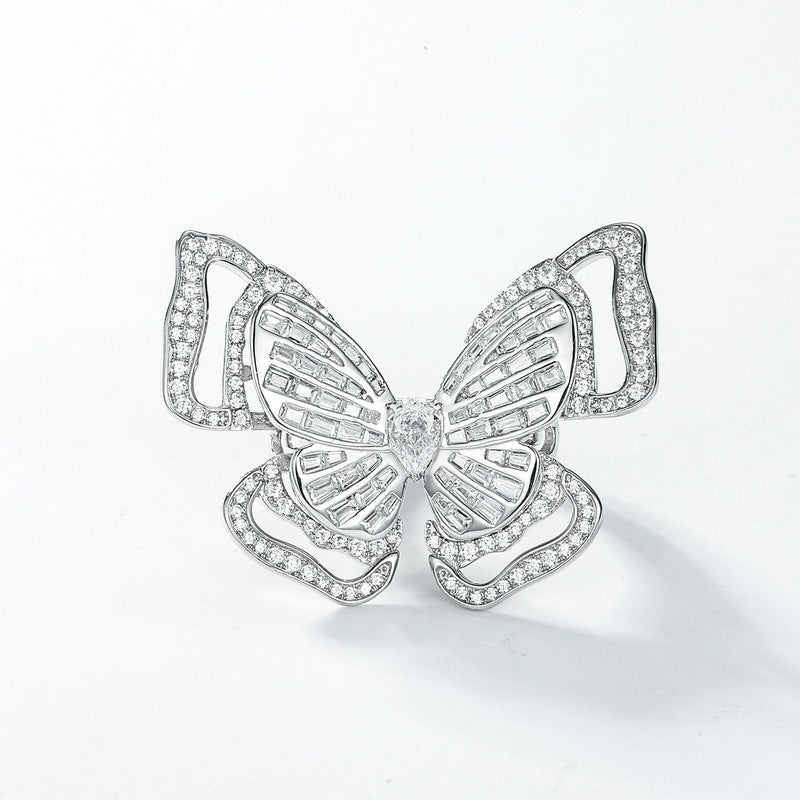 S925 Sterling Silver High-Carbon Stone Butterfly Ring