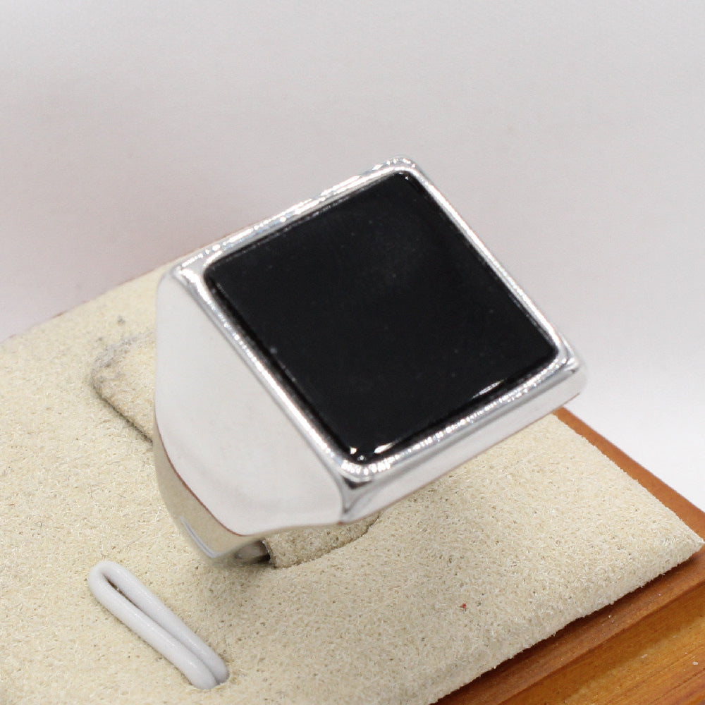 Planderful Titanium Steel Ring For Men Unisex Square Stone Minimalist Protection Statement