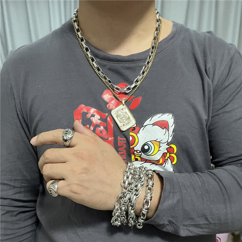 Titanium Steel Playing Card Pendant Necklace for Men - Personalized Retro Design