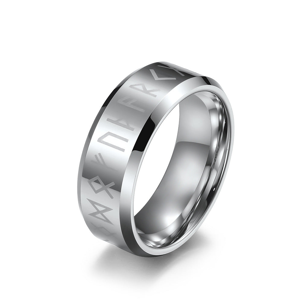 Nordic Viking Text Tungsten Steel Ring for Men and Women