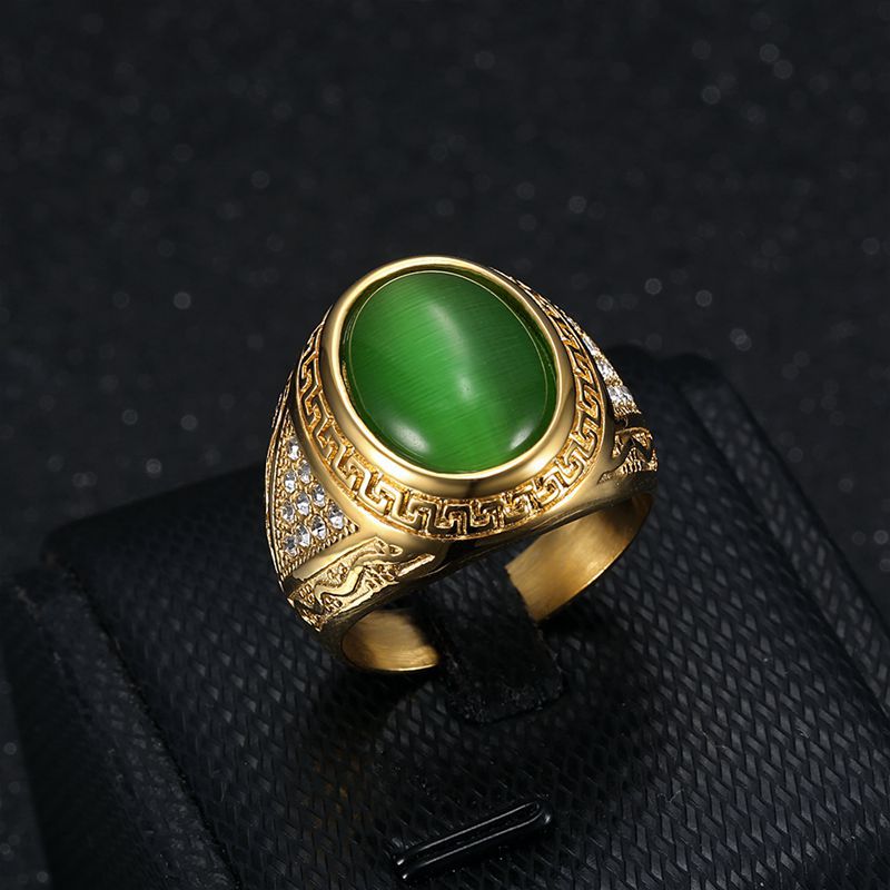 Planderful Hip Hop Ring Gold Plated Rhinestone Opal Stainless Steel For Men Bold Statement Accessory