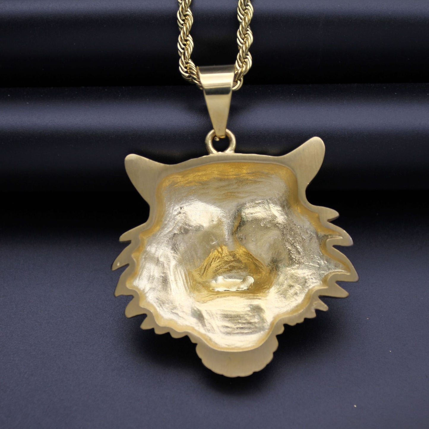Planderful Hip Hop Bottle Opener Necklace Unisex Titanium Gold Plated Zircon Bold Tiger Head Pendant