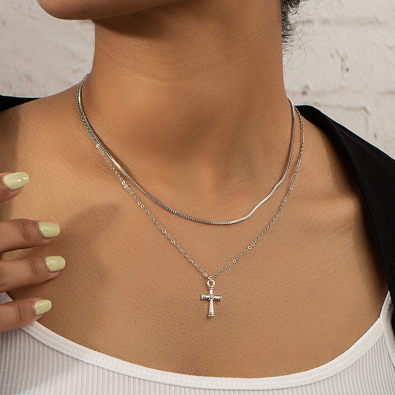 Adornia Collection Vienna Verve Metal Necklace with Double Cross Pendant
