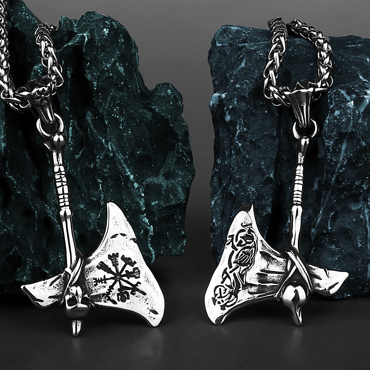 Planderful Nordic Viking Axe Pendant Necklace Titanium Steel For Men Bold Gift Ready