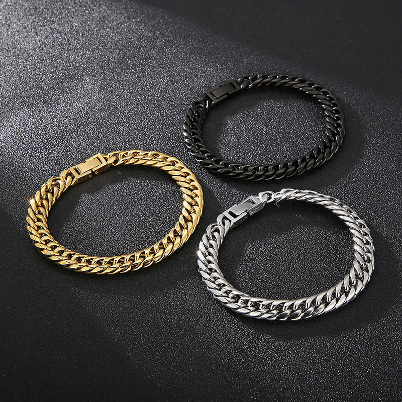 Multicolor Titanium Steel Men's Bracelet - Double Woven Denim Chain Series, European and American Street Rock Hiphop Jewelry Buckle