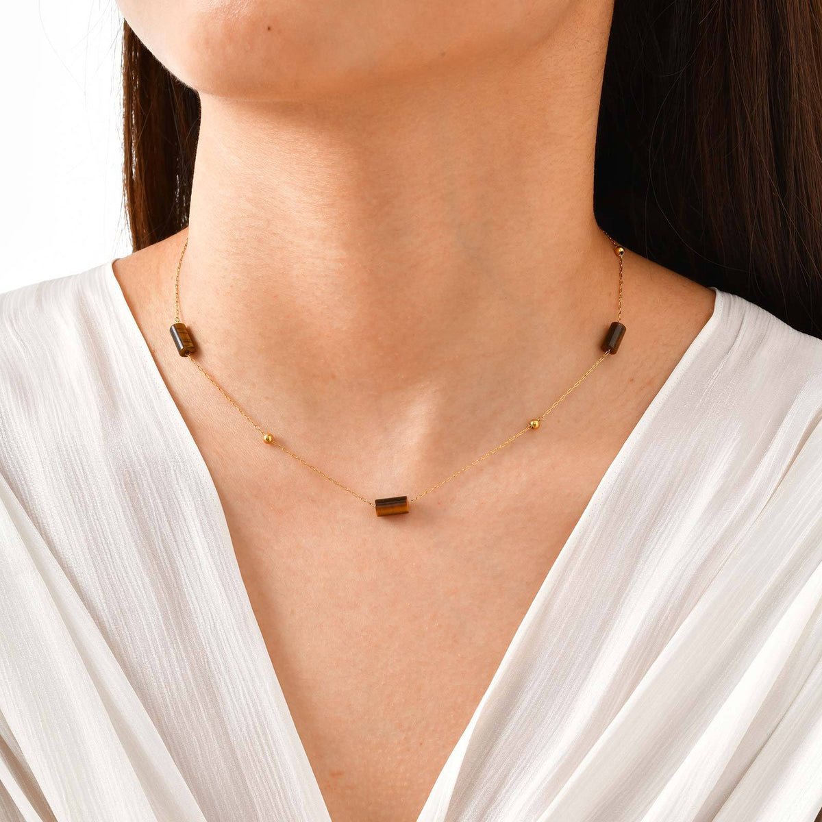 Stainless Steel Natural Tiger's Eye Stone Color Cut Beads – Bead Partition Necklace