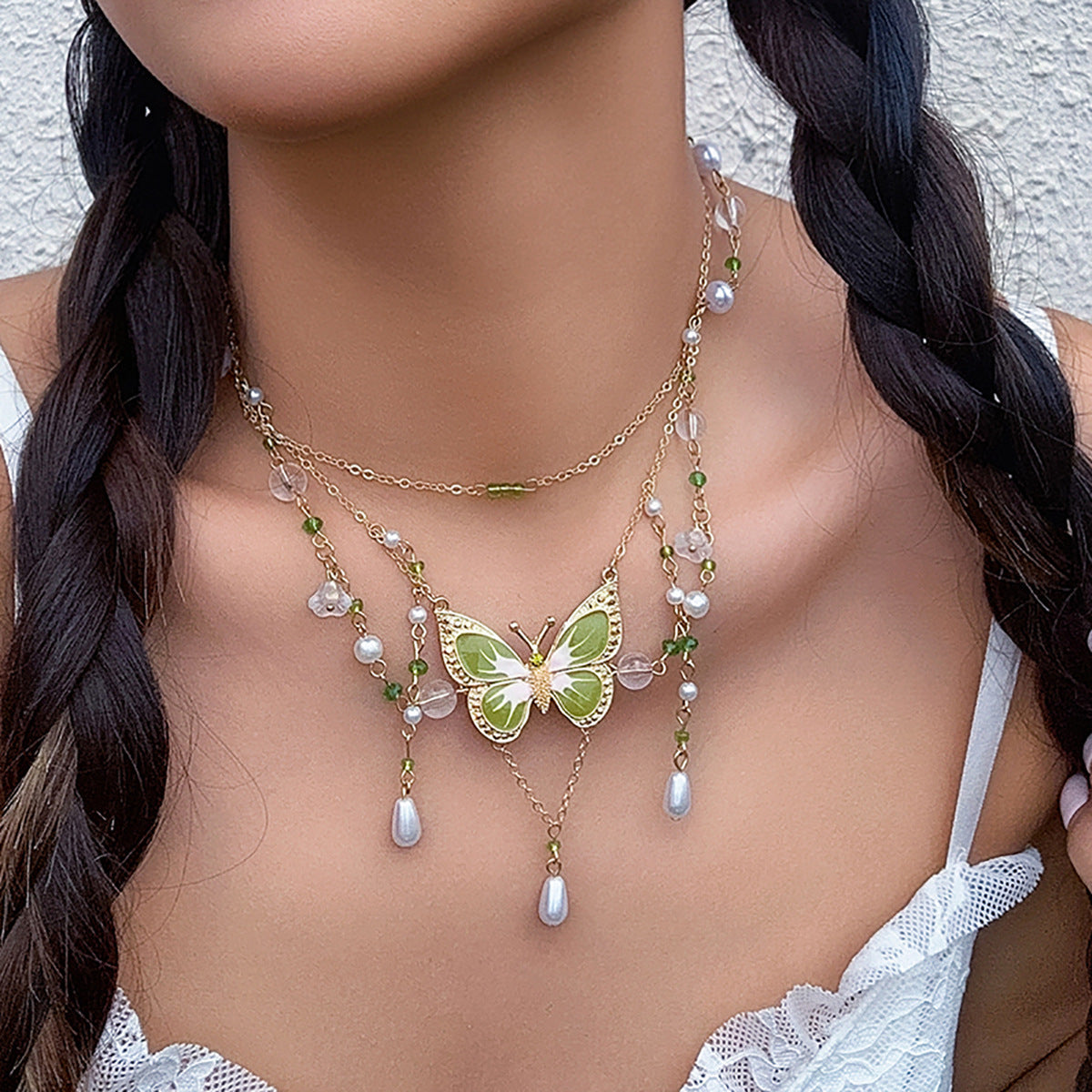 Dopamine Necklace with Butterfly Choker and Pearl Detail - Vienna Verve Collection, Alloy Material, Approx. TBA Gram Weight Each