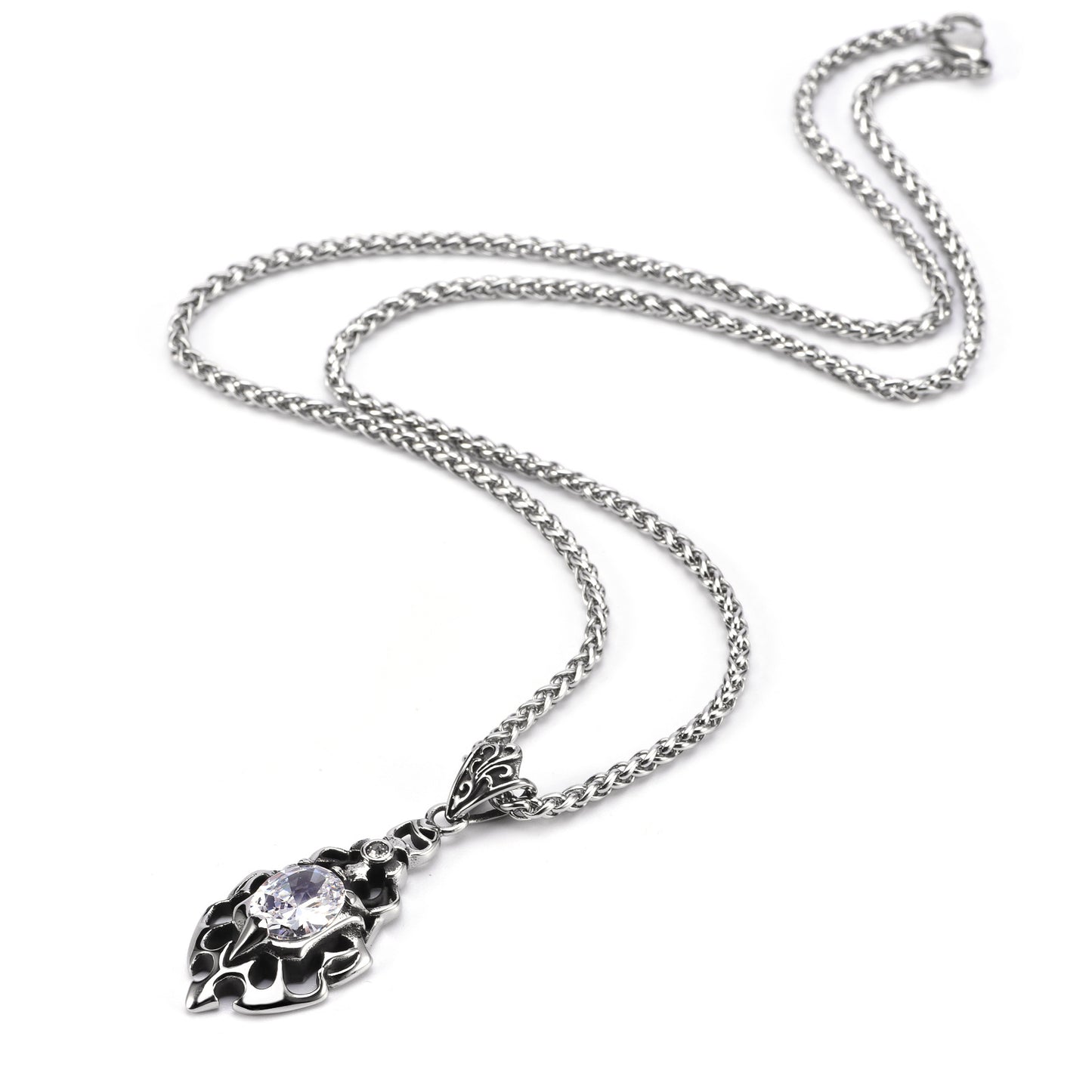 Stylish Titanium Steel Arrow Pendant Necklace with Zircon Accent for Men