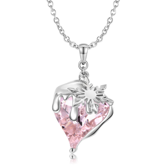 Snow Melt Heart Shape Pink Zircon Silver Necklace