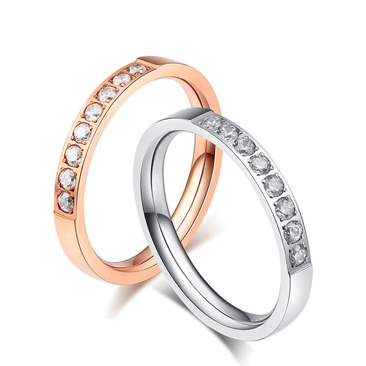 Stainless Steel Zircon Women's Ring – Micro- Zircon Rose Gold