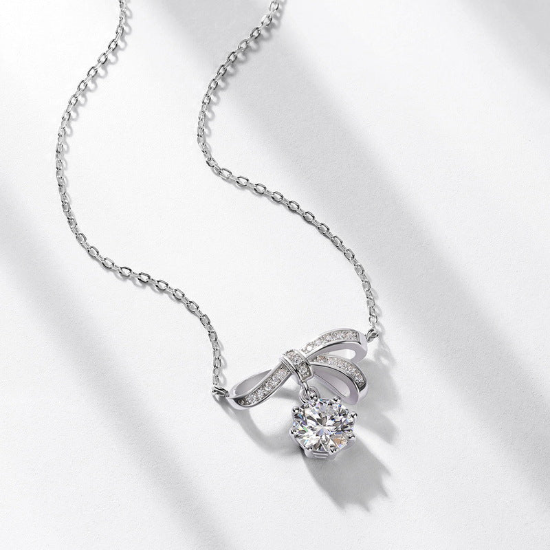 S925 Sterling Silver Moissanite Bow Necklace