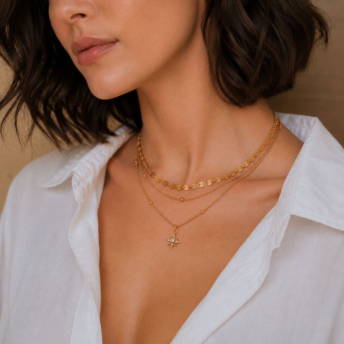 Eight-Point Star Layered Stainless Steel Necklace