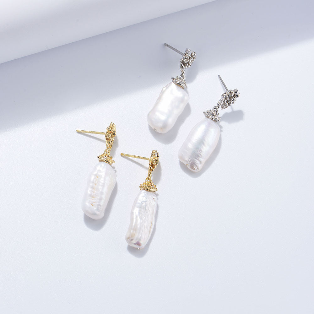 S925 Sterling Silver Natural Baroque Pearl Earrings Creative Irregular Freshwater Special-Shaped Beads Long