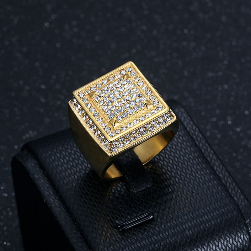 Planderful Everyday Genie Titanium Steel Gold Plated Hip Hop Ring For Men Luxurious Zircon Jewelry