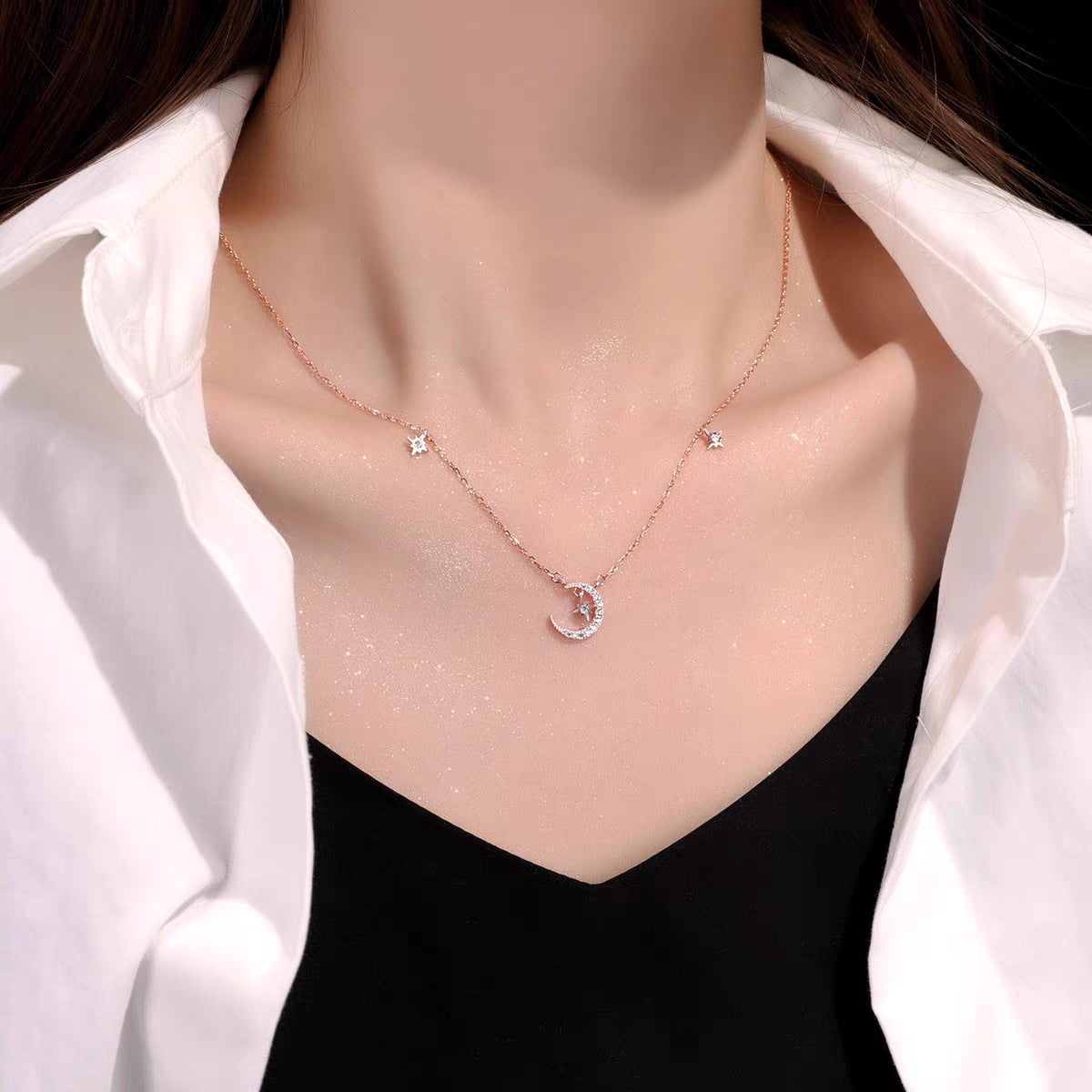 S925 Sterling Silver Star And Moon Necklace Women’s Light Luxury