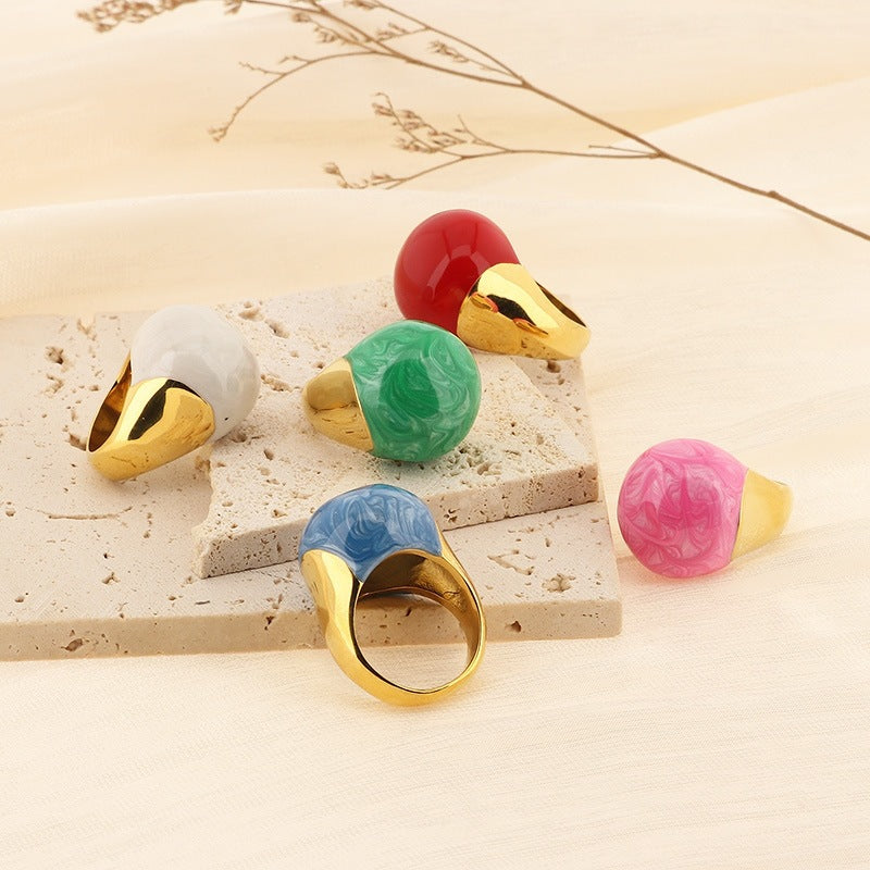 Color Enamel Drip Glaze Titanium Steel Ring, French Fashionable