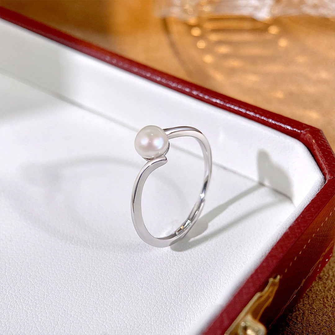 S925 Sterling Silver Freshwater Pearl Ring — Adjustable