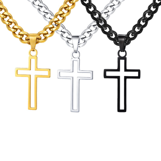 Planderful Titanium Hollow Cross Pendant Necklace For Men