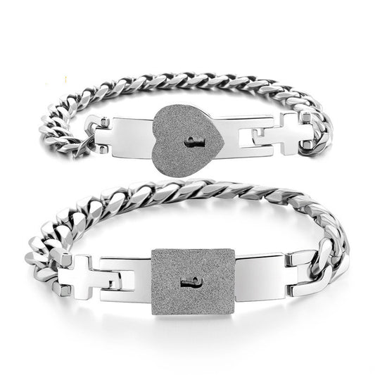 Planderful Premium Stainless Steel Couple Bracelet Concentric Lock Key Design for Couples