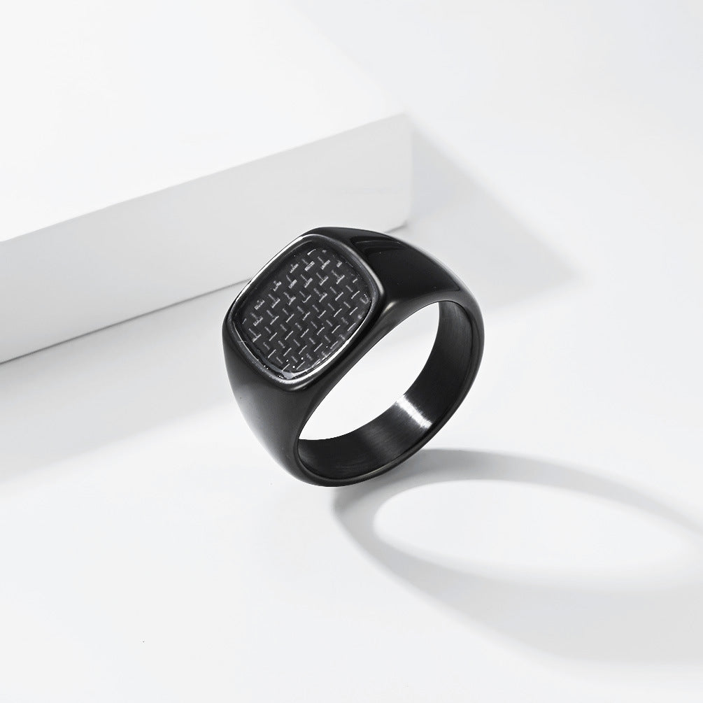 Planderful Titanium Steel Inlaid Carbon Fiber Ring For Men Unisex Everyday Genie Durable Non Fade Streetwear Statement