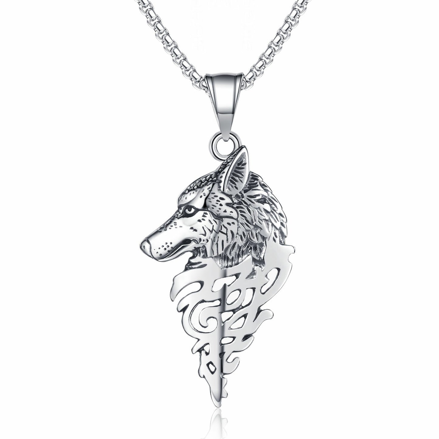 Steel Necklace – Statement Viking Wolf Head