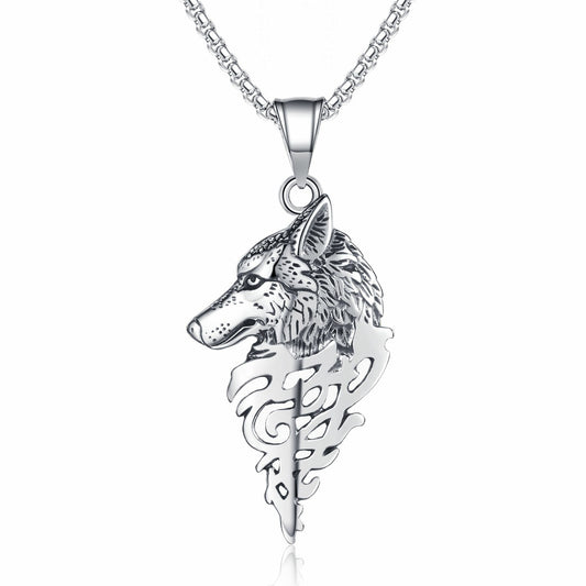 Steel Necklace – Statement Viking Wolf Head