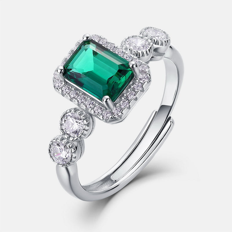 Planderful Jewelry Lab Grown Emerald Ring in Sterling Silver with Elegant Inlay and Luxury Finish