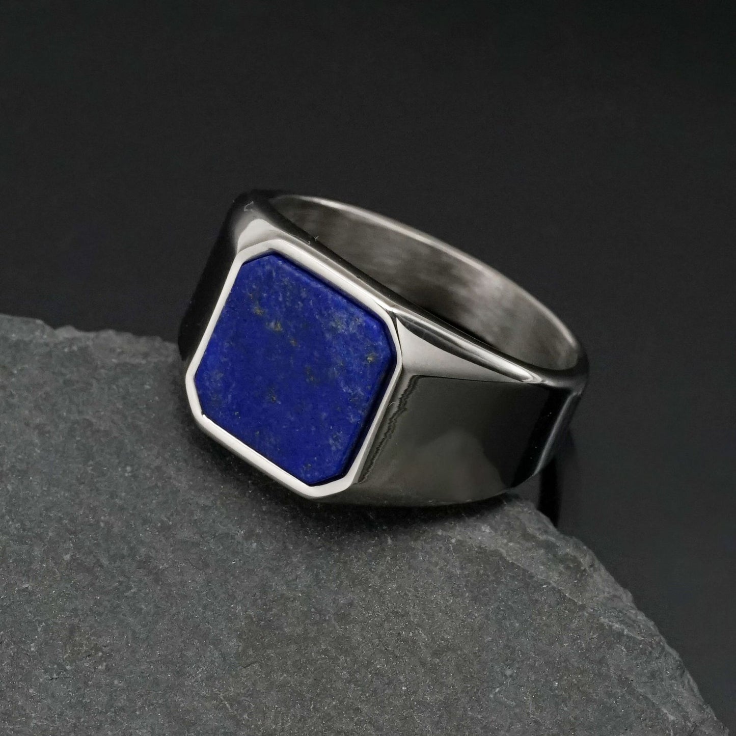 Planderful Titanium Steel Ring With Natural Stone Unisex Bold Statement Jewelry For Men