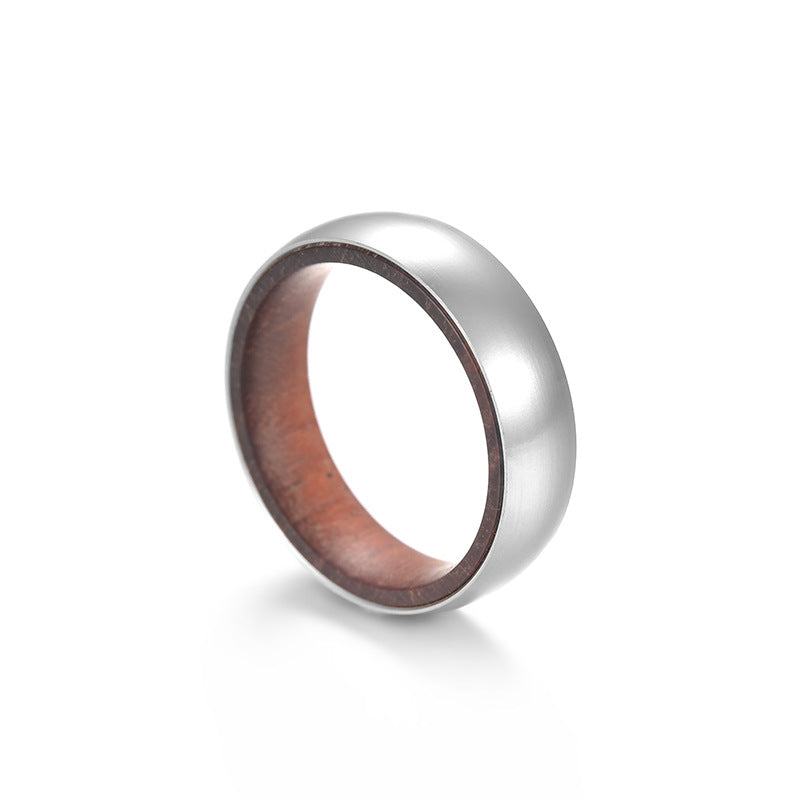 Planderful Rosewood Inlay Titanium Steel Ring For Men Unisex Couple Jewelry Durable