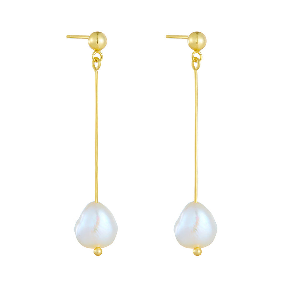 Planderful Sterling Silver Pearl Tassel Earrings For Women Long Natural Pearl Gold Plated Luxury