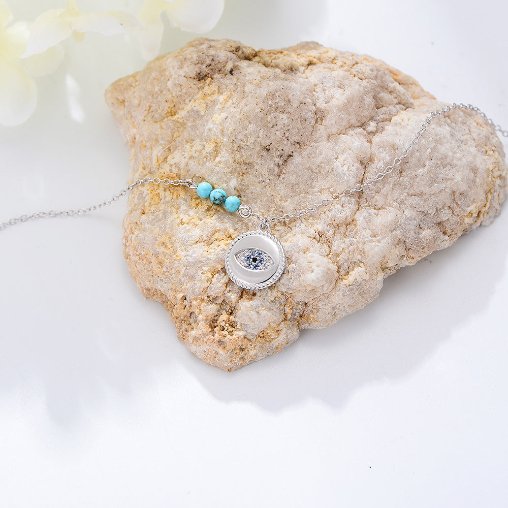 S925 Sterling Silver Devil's Eye Inlaid Zircon Turquoise Anklet Amazon Summer Beach Bracelet