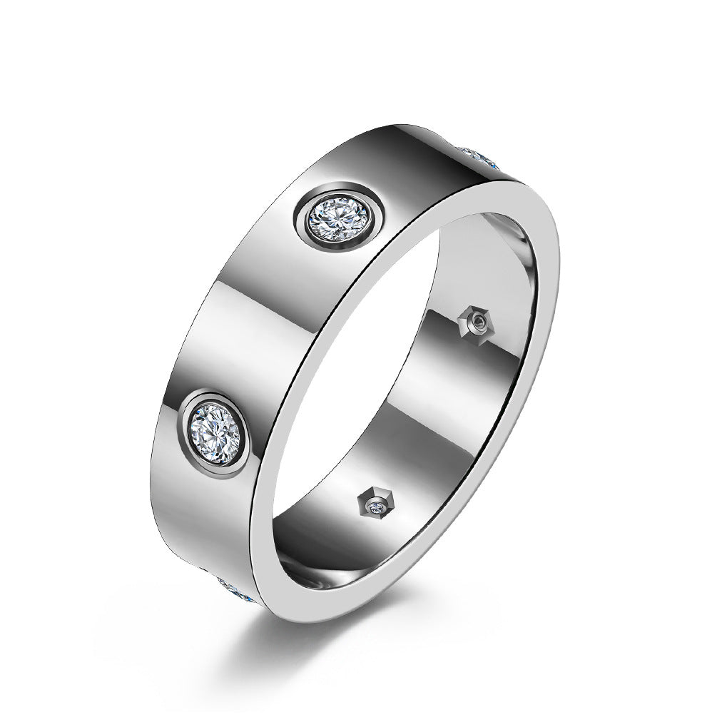 Cross-Border Titanium Steel Zircon-Encrusted Couple Rings
