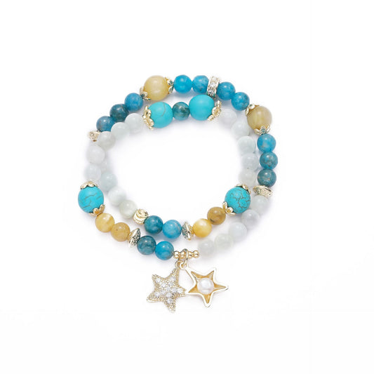 Double Layer Crystal, Turquoise, and Apatite Sterling Silver Bracelet
