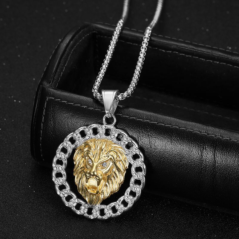 Zircon Necklace – Statement Hip Hop Lion Head Pendant Gold Plated Titanium Steel Jewelry