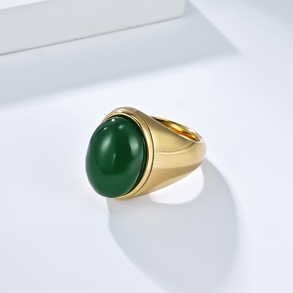 Planderful Men's Tiger's Eye Ring With Smooth Egg Shaped Stone Titanium Steel Jewelry For Everyday Style