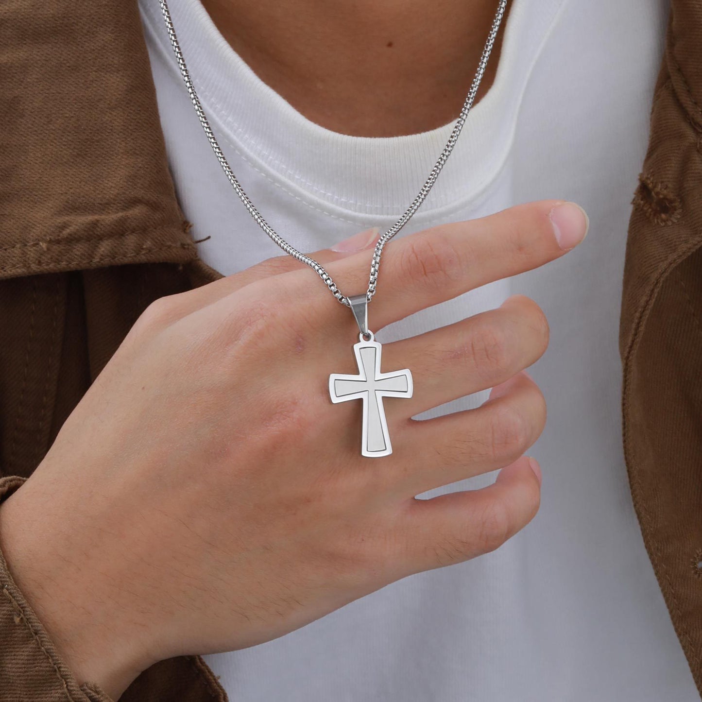 Planderful Mens Cross Pendant Necklace Durable Steel