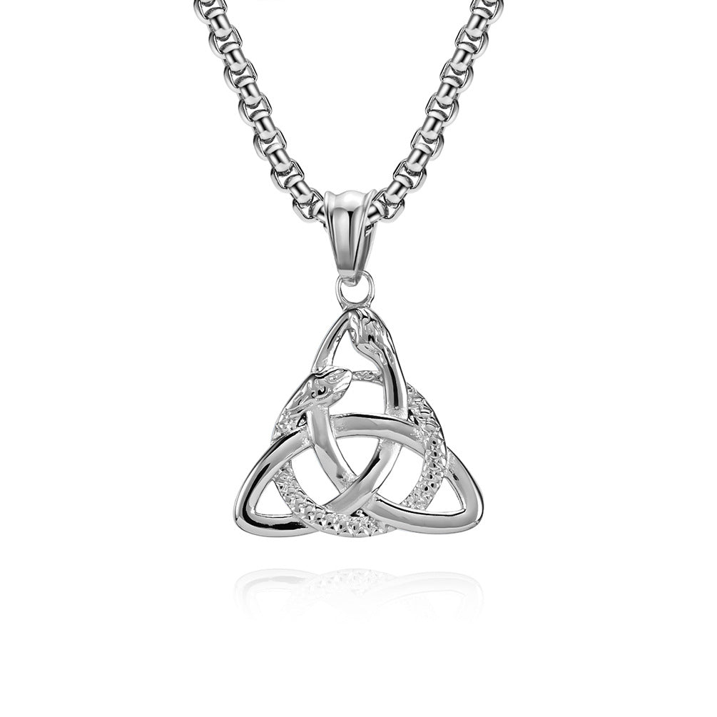 Planderful Viking Double Headed Snake Triangle Knot Necklace For Men Durable Titanium Steel Eternal Knot Pendant