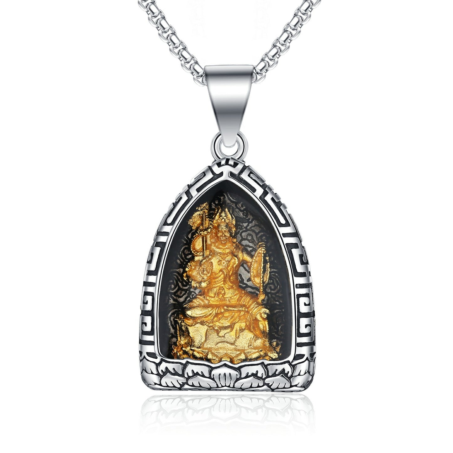 Titanium Steel Necklace – Statement for Men Featuring Eight Patron Saints Pendant Zodiac Buddha Chinese Pendant
