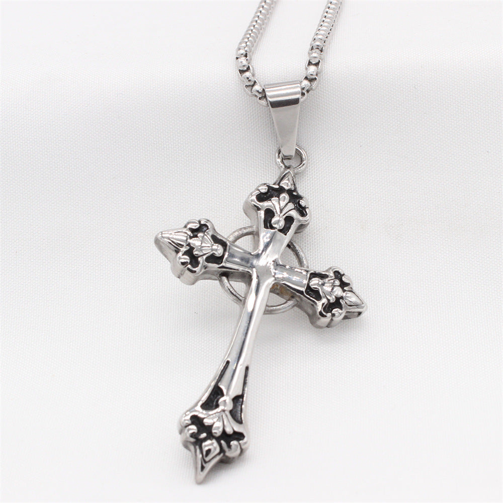 Planderful Everyday Genie – European and American Retro Cross Men's Titanium Steel Pendant Necklace for Men